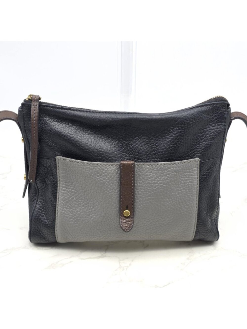Fossil Crossbody Bag Womens Gemma Black Pebbled Leather Colorblock Zip Timeless - Picture 2 of 16